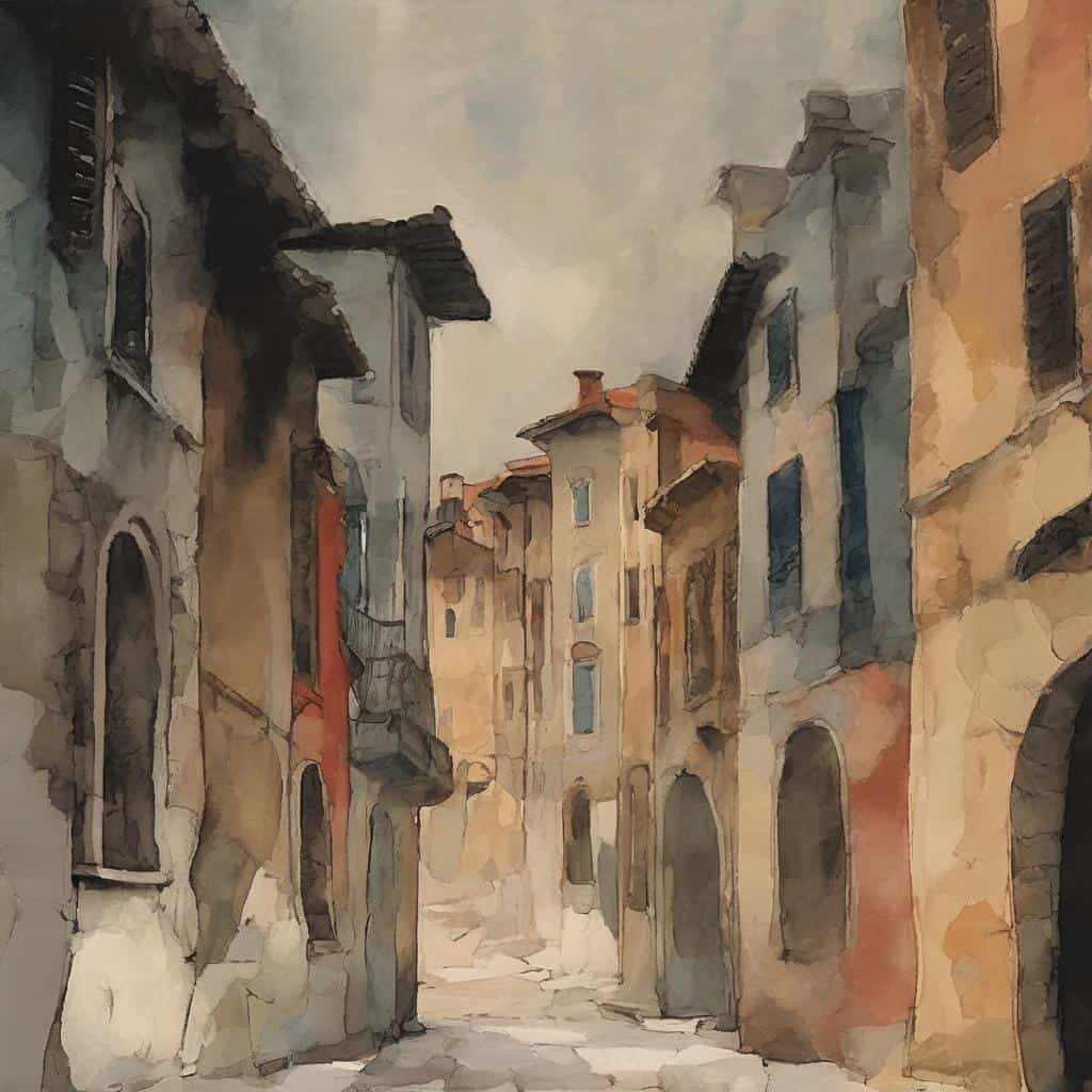 δευτερεύοντα οικοδομικά στοιχεία σε μια ανοιχτή γωνία με πολύχρωμο δημιουργικότητα και καινοτομία στην τέχνη, σε watercolor στυλ.